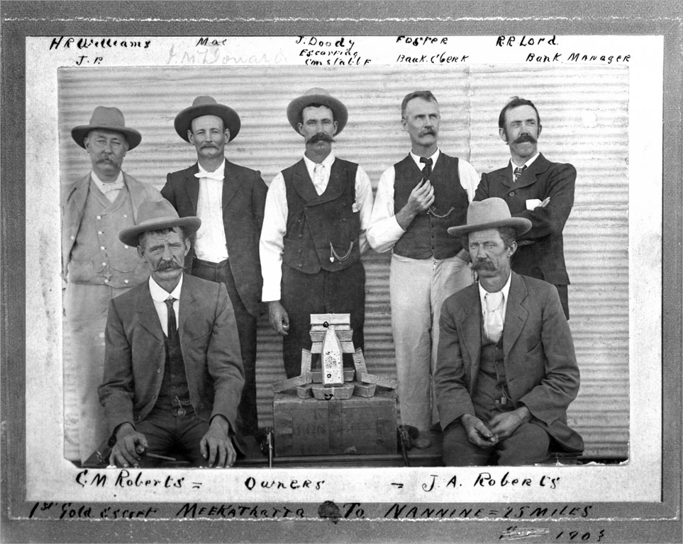 Shows the men involved in the 1903 gold escort from Meekatharra to Nannie
